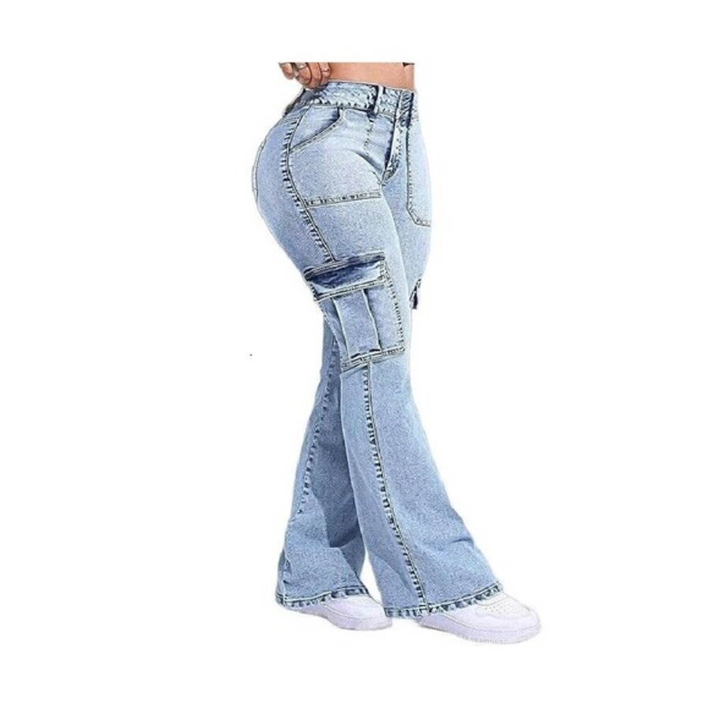 Flamingo Urban Light Blue Wide-Leg Cargo Jeans